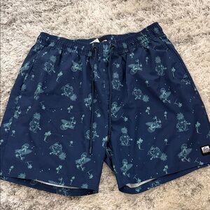 Reef Navy Blue Swim Trunks with Teal Island Print
